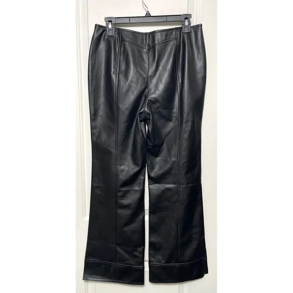 New Free People Glow Up Black Vegan Leather Wide Leg Pants High Rise Size 8